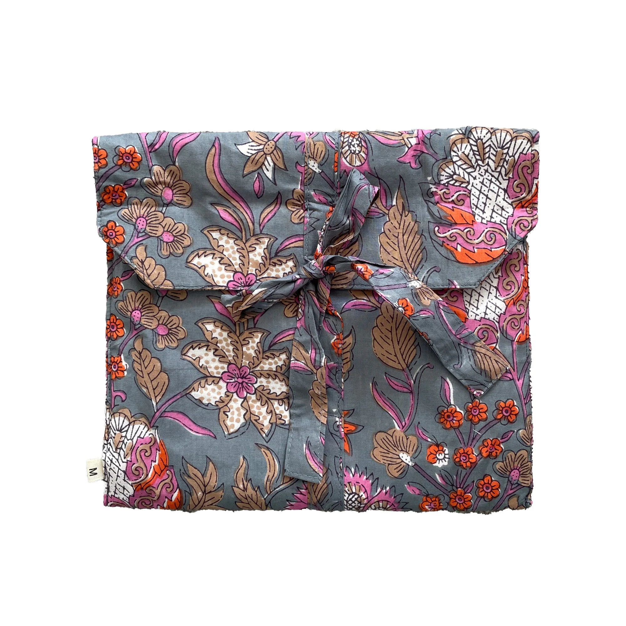 100% Cotton Short Pyjama Set in Grey and Pink Block Print Floral - Image 8
