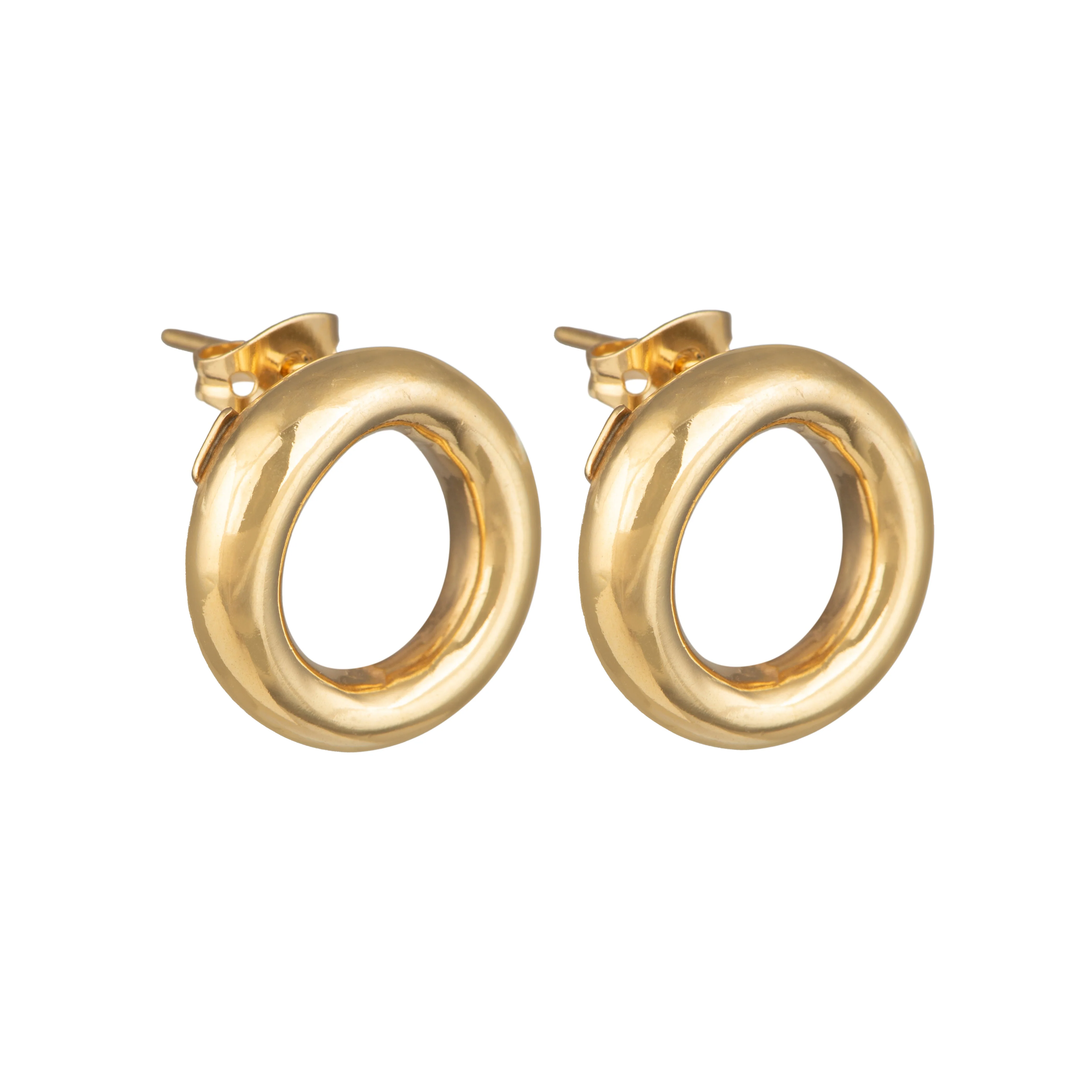 18k Gold Plated Silver Round Hoop Shaped Studs - Image 2