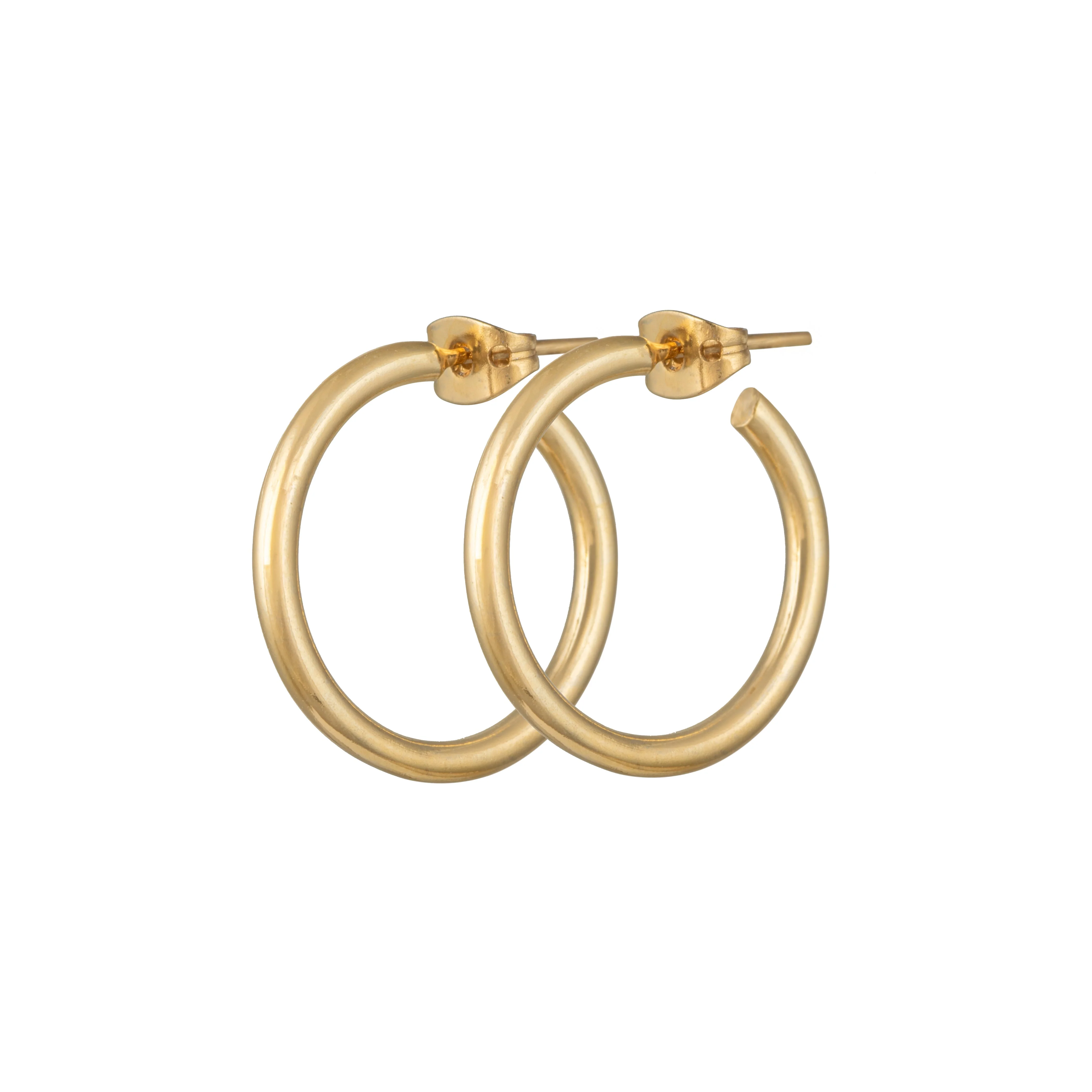 18k Gold Plated Sterling Silver Medium Sized Solid Round Everyday Hoops - Image 2
