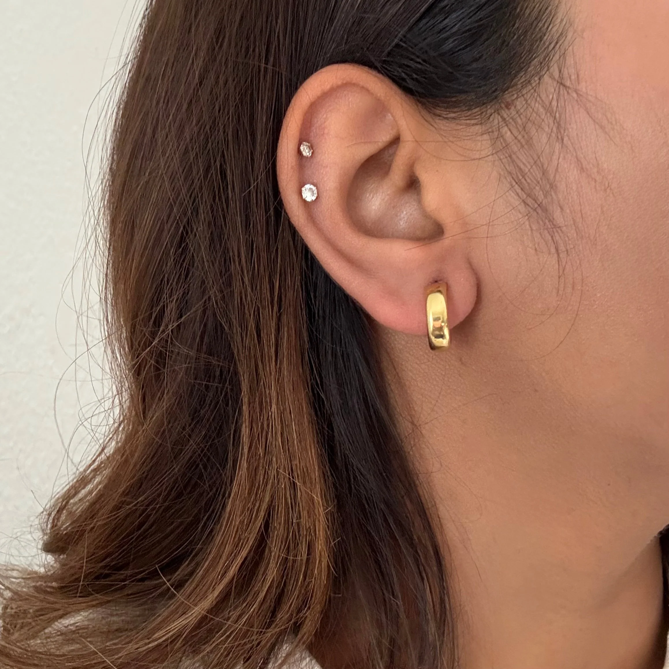 18k Gold Plated Sterling Silver Small Thick Rounded Hoops