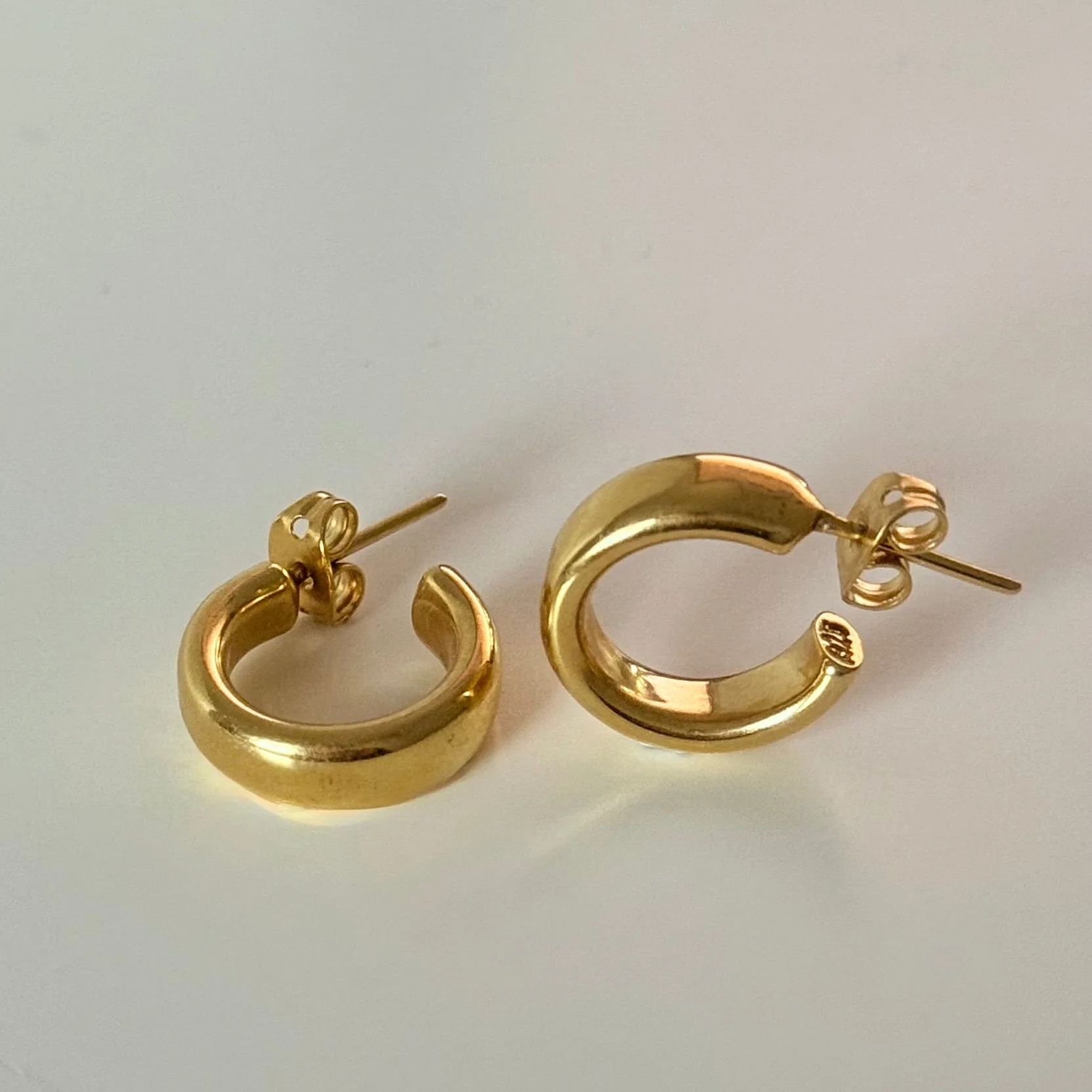18k Gold Plated Sterling Silver Small Thick Rounded Hoops - Image 3