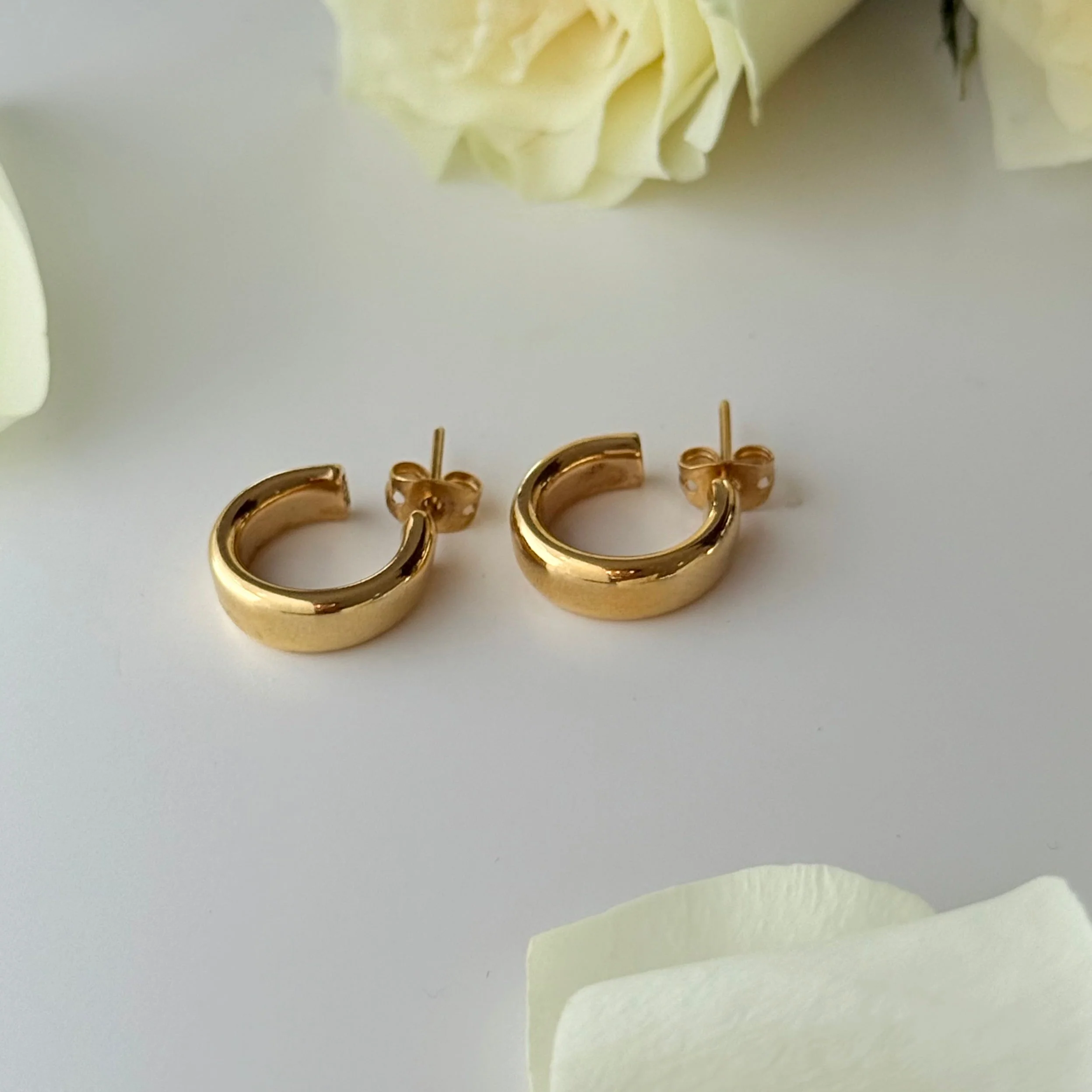 18k Gold Plated Sterling Silver Small Thick Rounded Hoops - Image 4