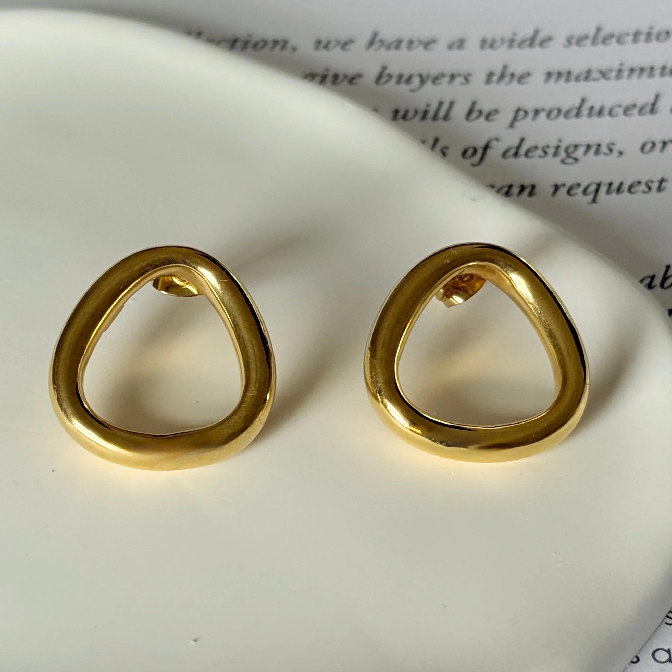 18k Gold Plated Sterling Silver Triangle Shaped Stud Earrings