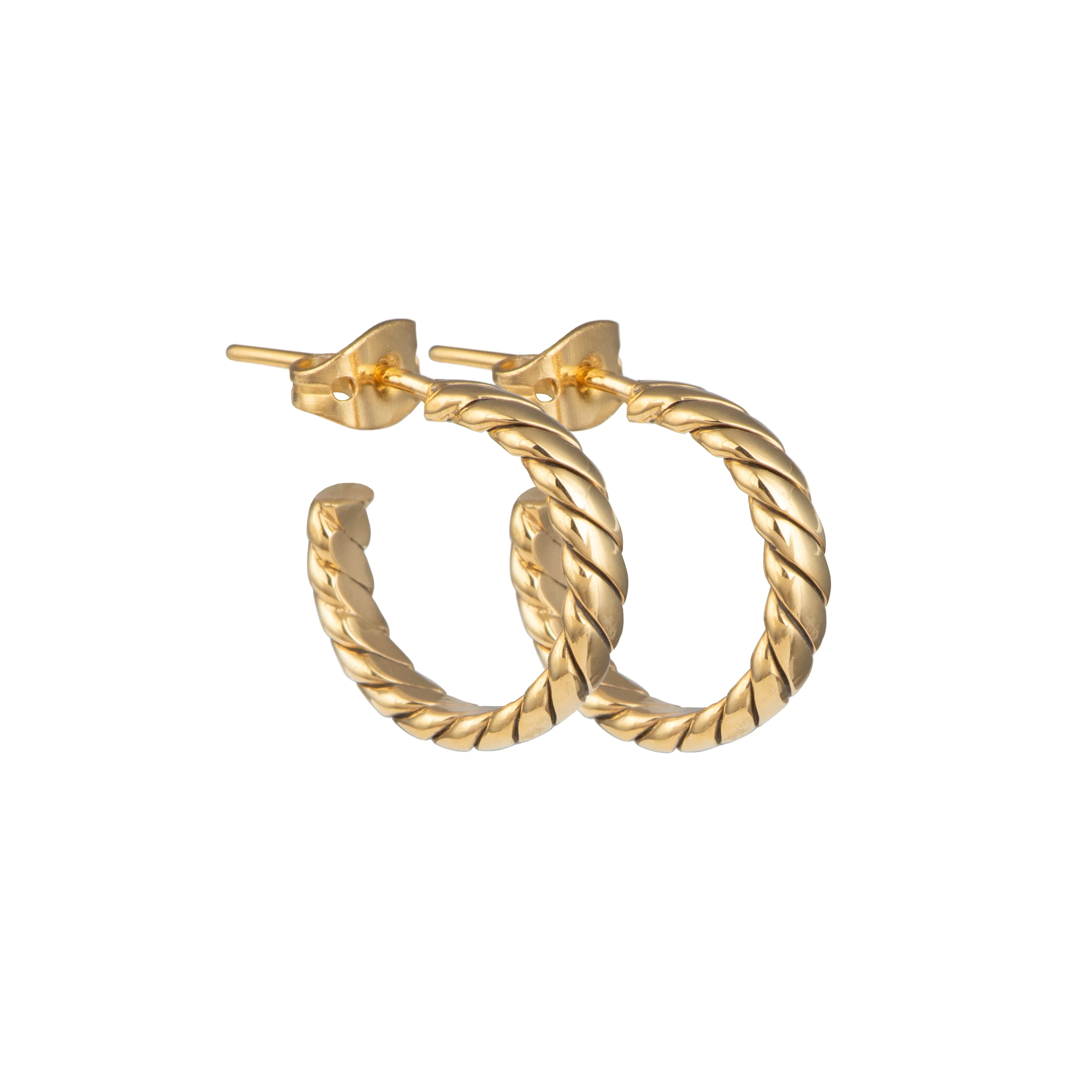 18k Gold Plated Sterling Silver Twisted Flat Rope Hoops - Image 2
