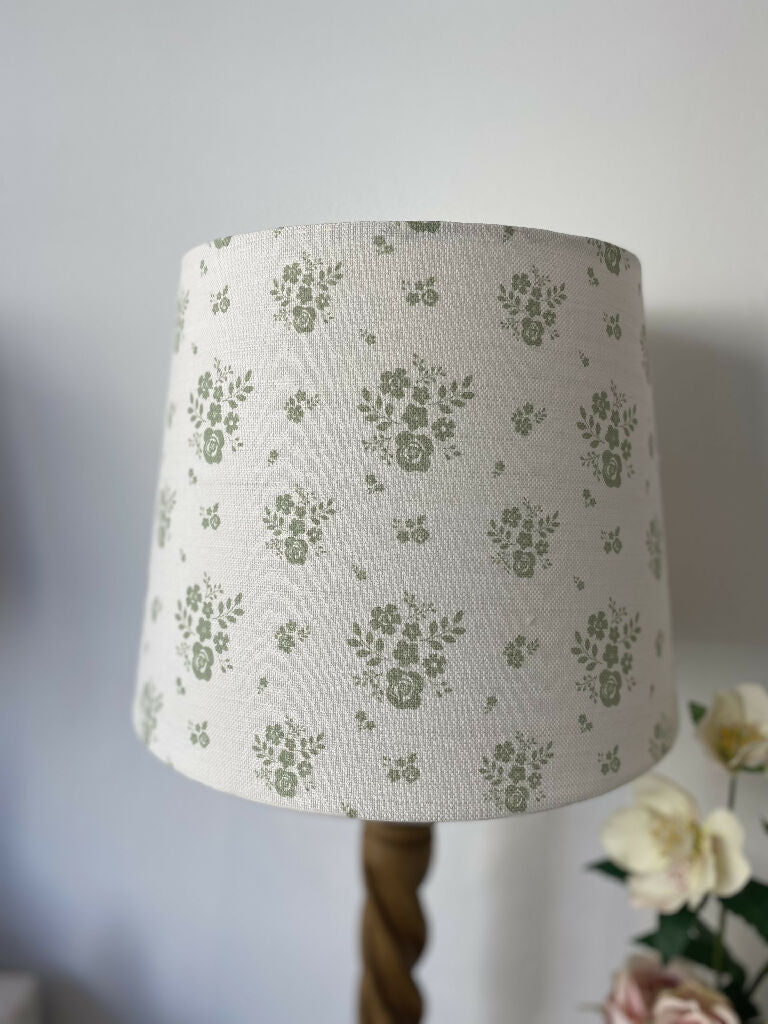 25cm Empire Lampshade in pretty Emilia Fog on white linen