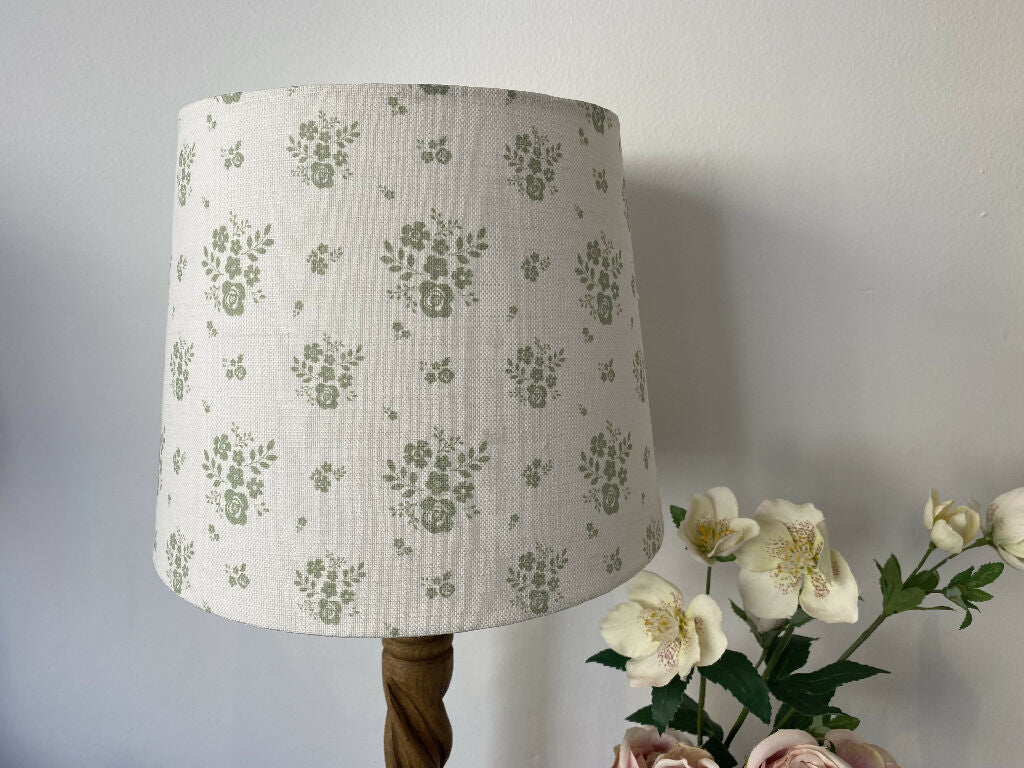 25cm Empire Lampshade in pretty Emilia Fog on white linen - Image 4