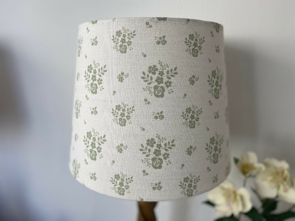 25cm Empire Lampshade in pretty Emilia Fog on white linen - Image 5