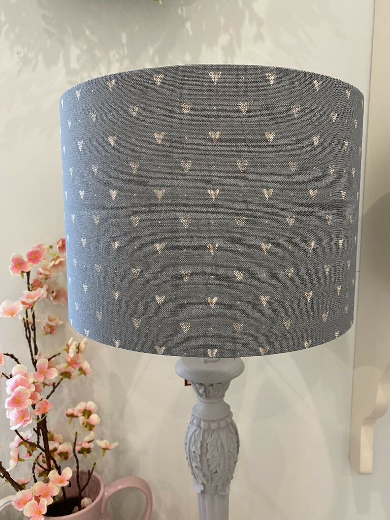 30cm Drum lampshade made in our exclusive Denim Hearts in Natural linen - Image 2