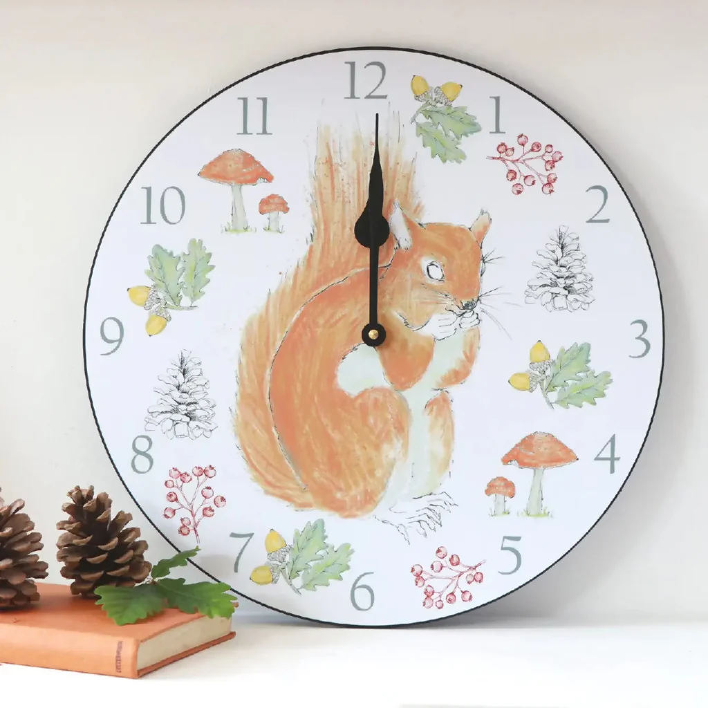 36cm Woodland Squirrel Wall Clock