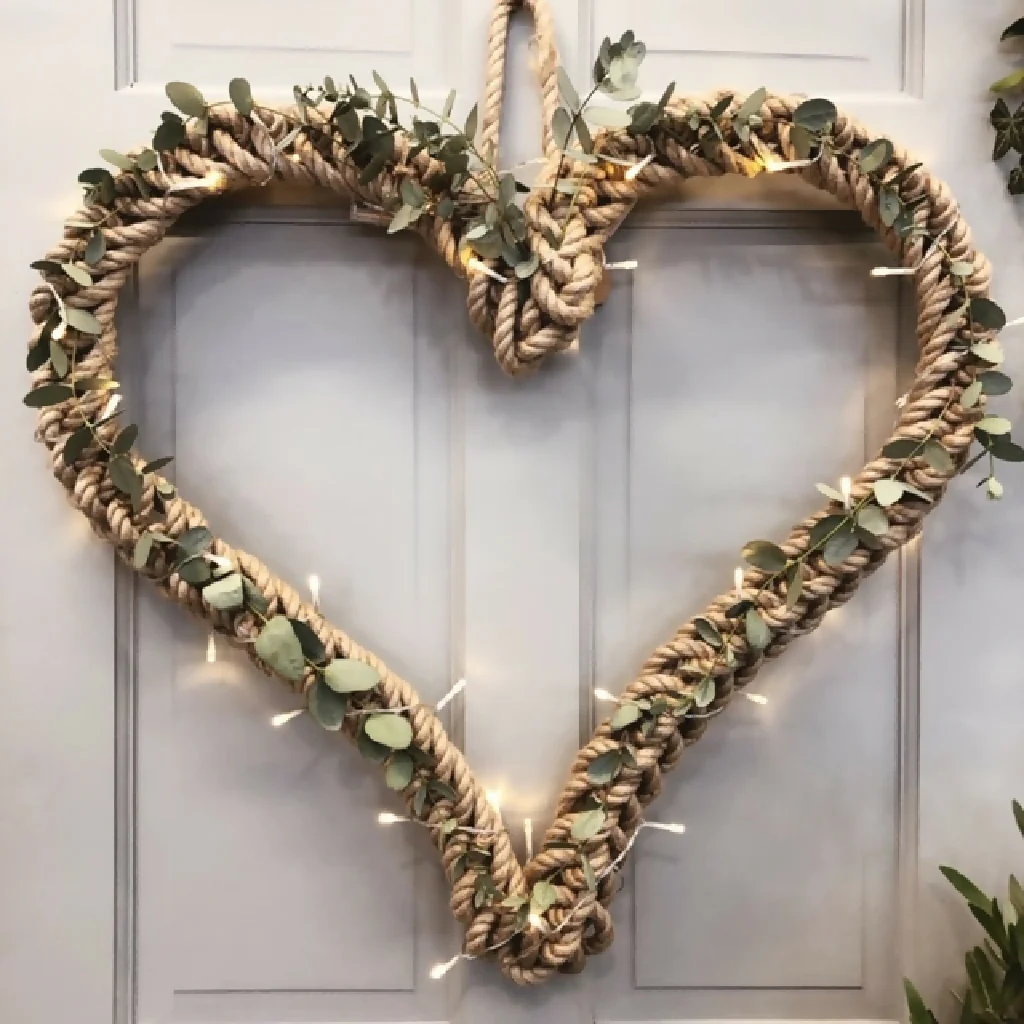 65cm Jute Love Heart Valentine’s Wreath - Image 2