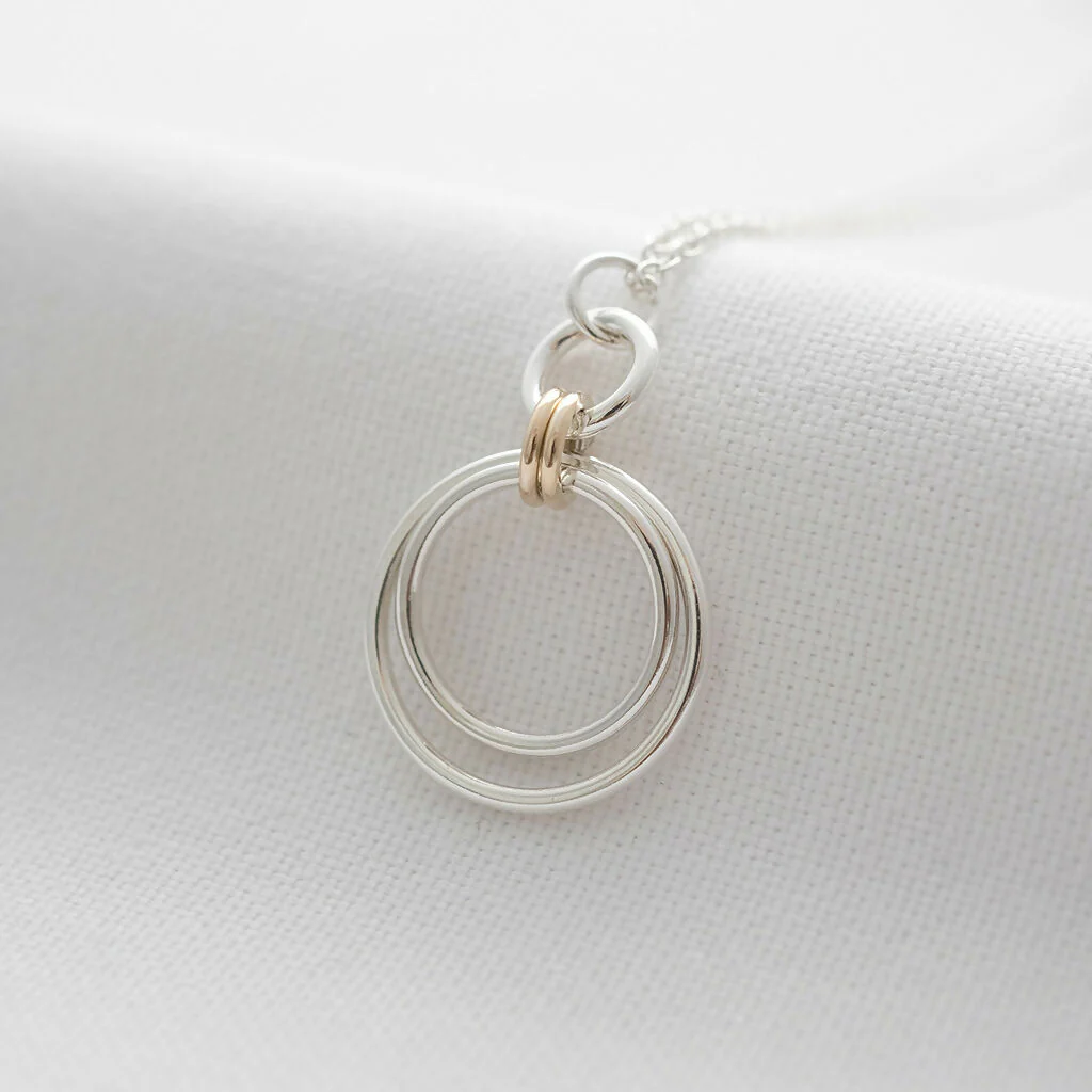 9ct Gold & Silver Two Ring Circle Necklace - Image 2