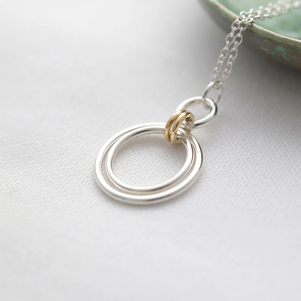 9ct Gold & Silver Two Ring Circle Necklace - Image 4