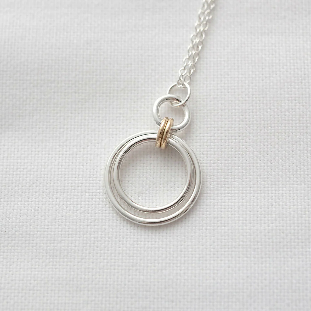 9ct Gold & Silver Two Ring Circle Necklace - Image 5