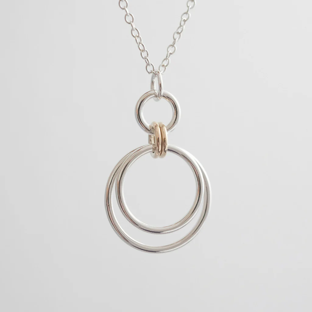 9ct Gold & Silver Two Ring Circle Necklace - Image 6