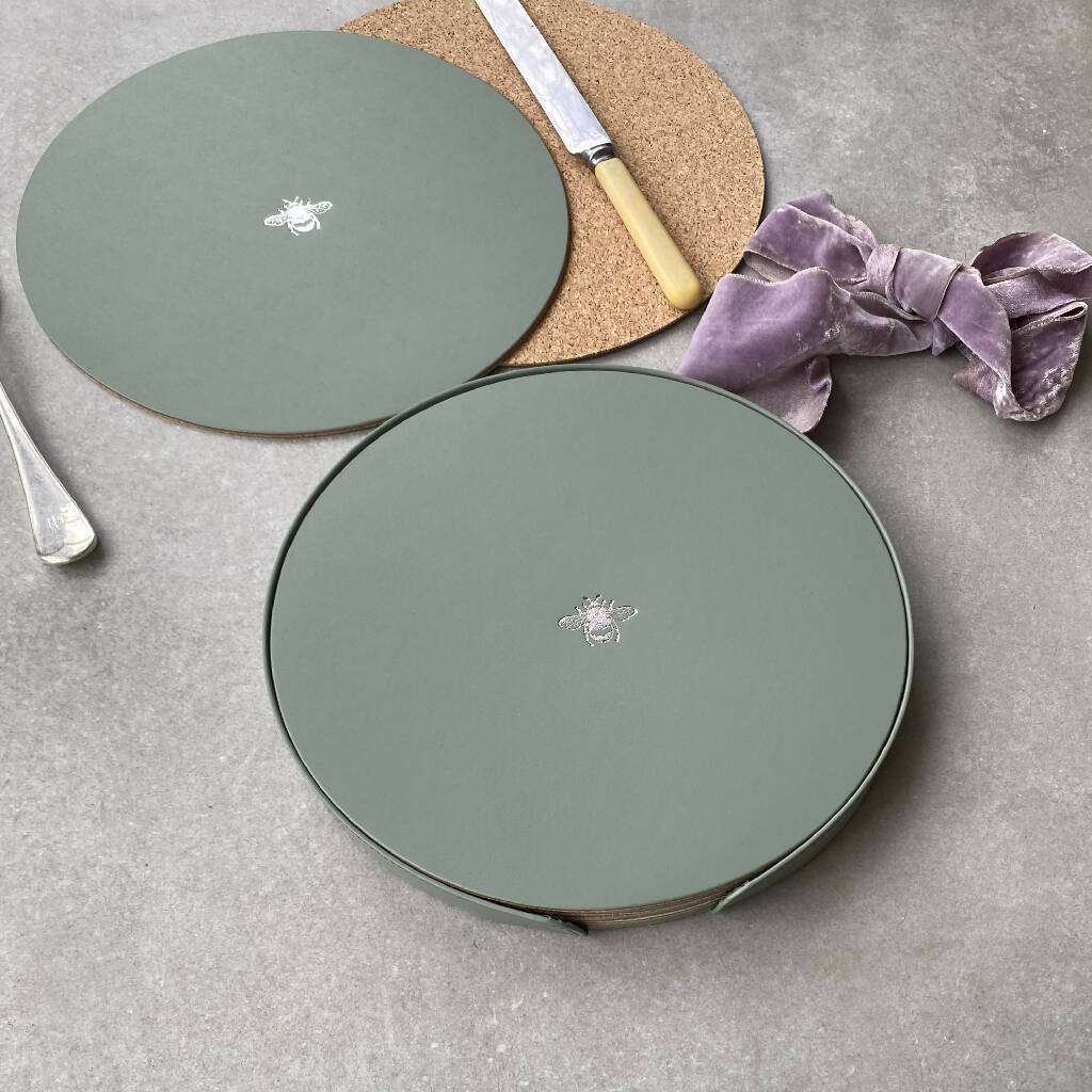 A Set of Six Recycled Leather Placemats with Bee Motif - Image 3