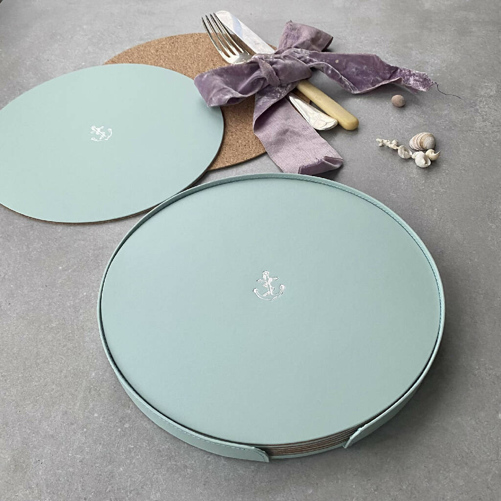 A Set of Six Recycled Leather Placemats with Bee Motif - Image 7