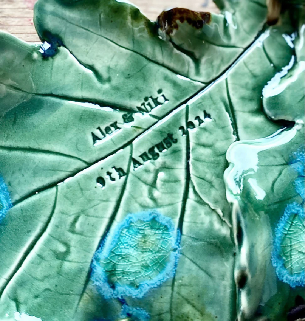 Double Oak leaf with acorn sculpture - Hand sculpted Personalised Ceramic Wall Hanging, wedding gift - MADE TO ORDER - Image 6
