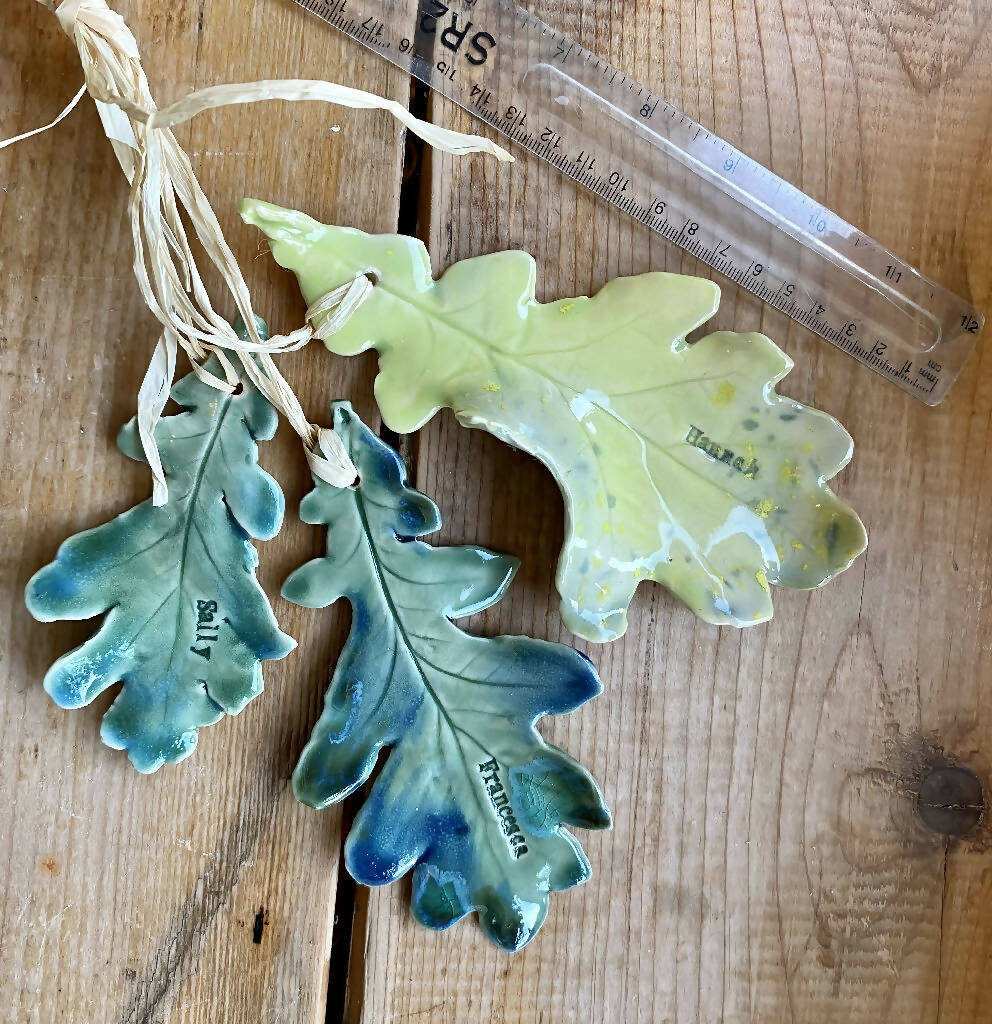 Double Oak leaf with acorn sculpture - Hand sculpted Personalised Ceramic Wall Hanging, wedding gift - MADE TO ORDER - Image 8