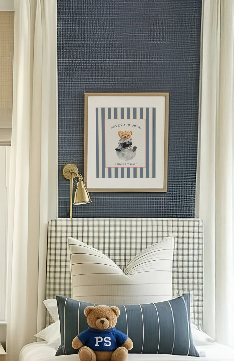 Adventure Bear Print Astronaut Striped Wall Art - Image 2