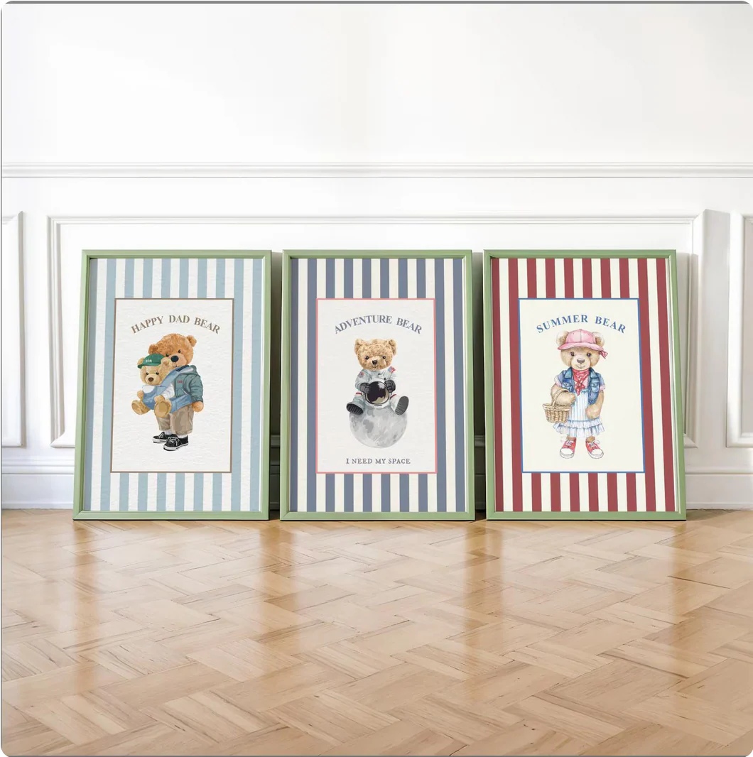 Adventure Bear Print Astronaut Striped Wall Art - Image 8