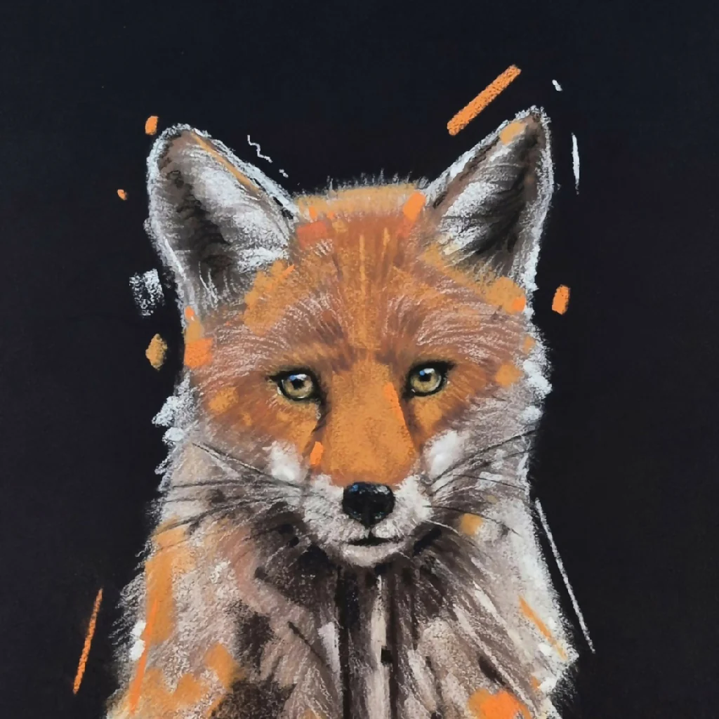 Amber Patience Fox Giclee Fine Art Print with Navy Background