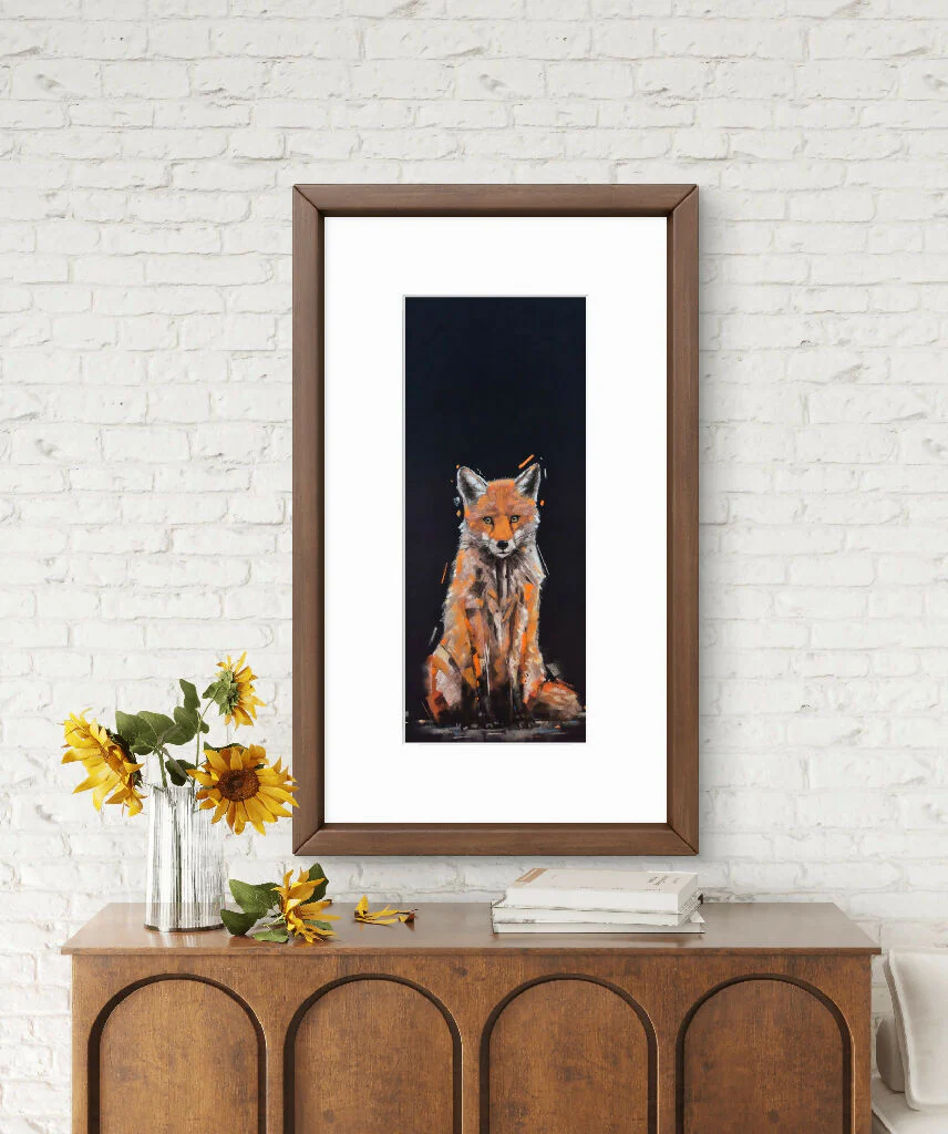 Amber Patience Fox Giclee Fine Art Print with Navy Background - Image 2