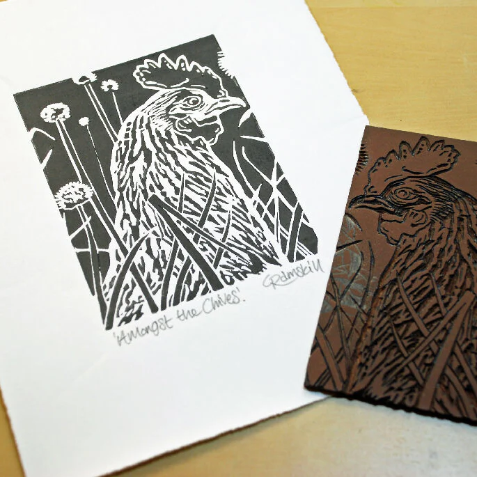 Amongst the Chives - Open Ended Edition - Original Linocut Print - Image 3