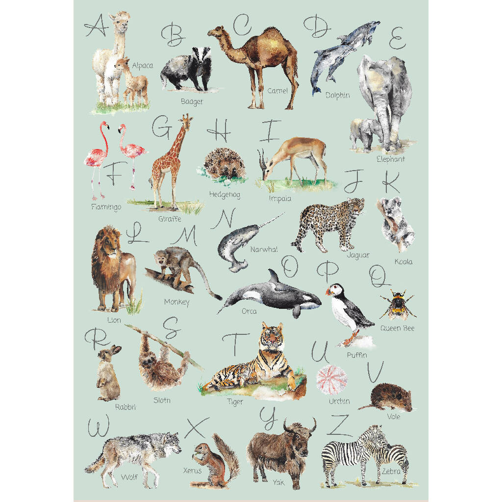 Animal Alphabet Watercolour Print - Image 4