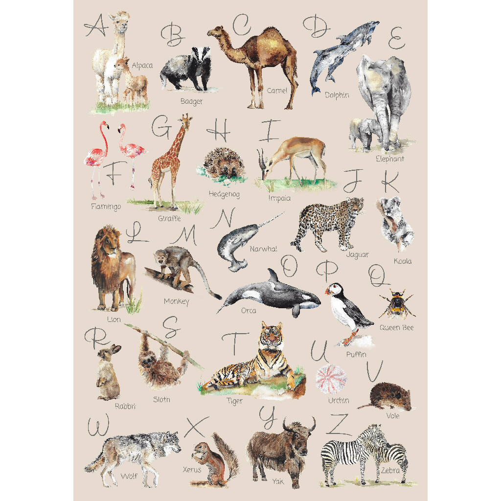 Animal Alphabet Watercolour Print - Image 5