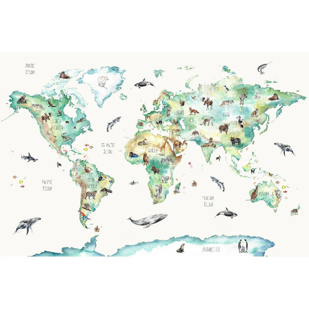 Animal World Map Mural Wallpaper - Image 4