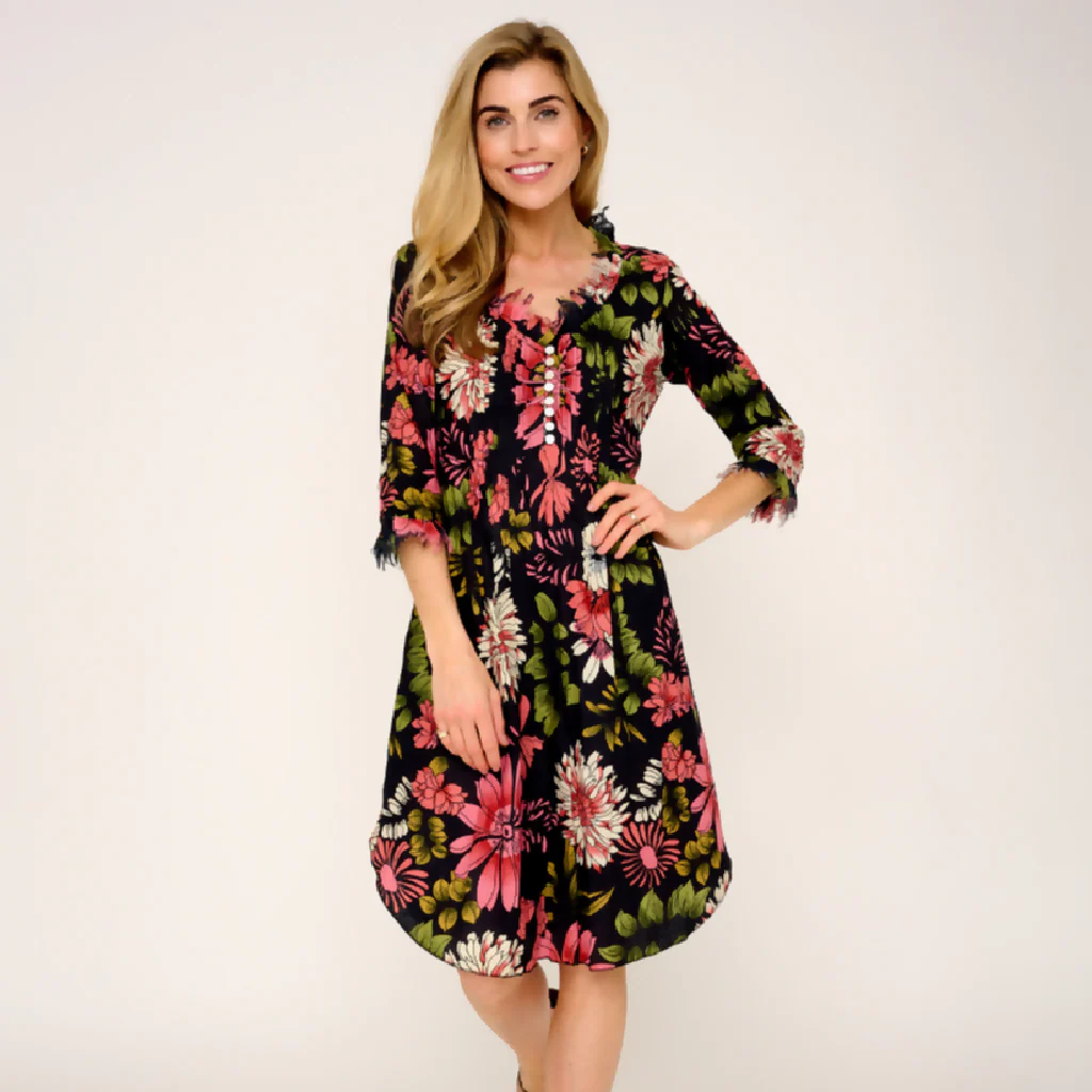 Annabel Cotton Tunic in Black Floral