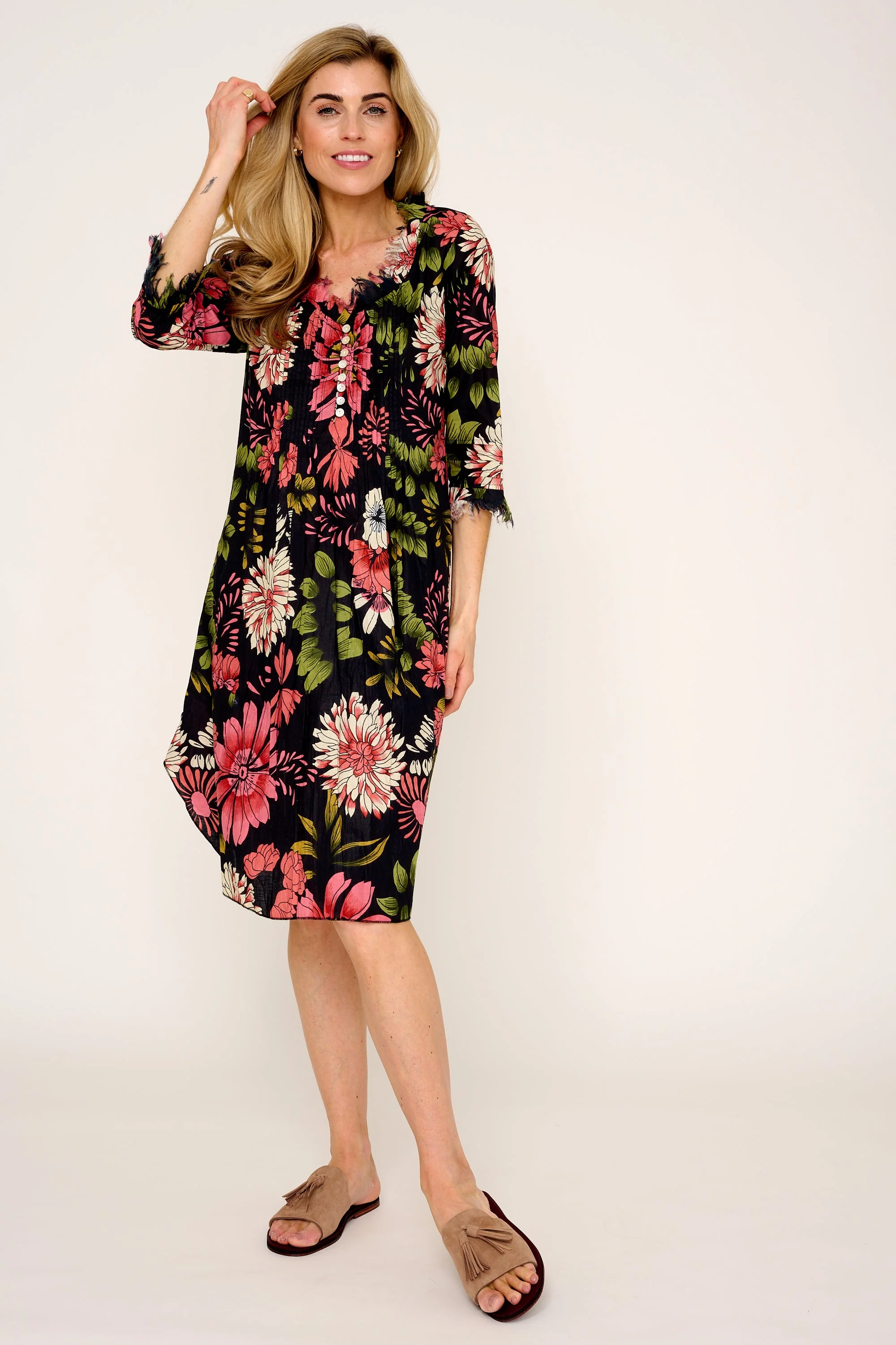 Annabel Cotton Tunic in Black Floral - Image 2