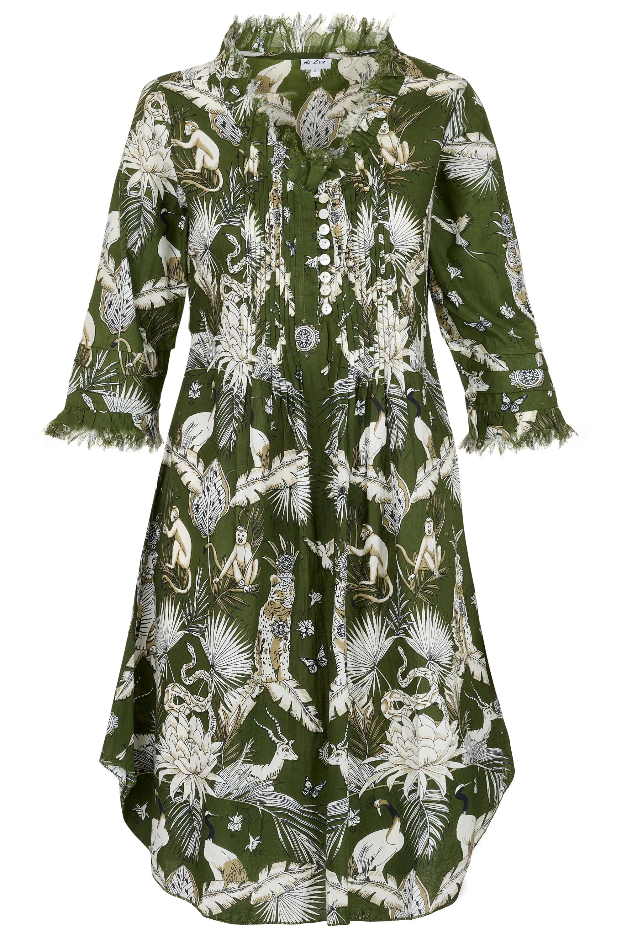 Annabel Cotton Tunic in Olive Green Tropical - Image 5