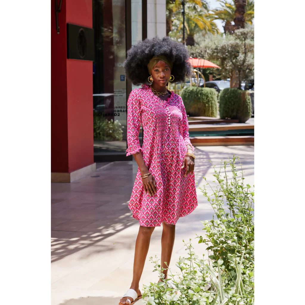 Annabel Cotton Tunic in Pink & Green Moroccan - Image 3