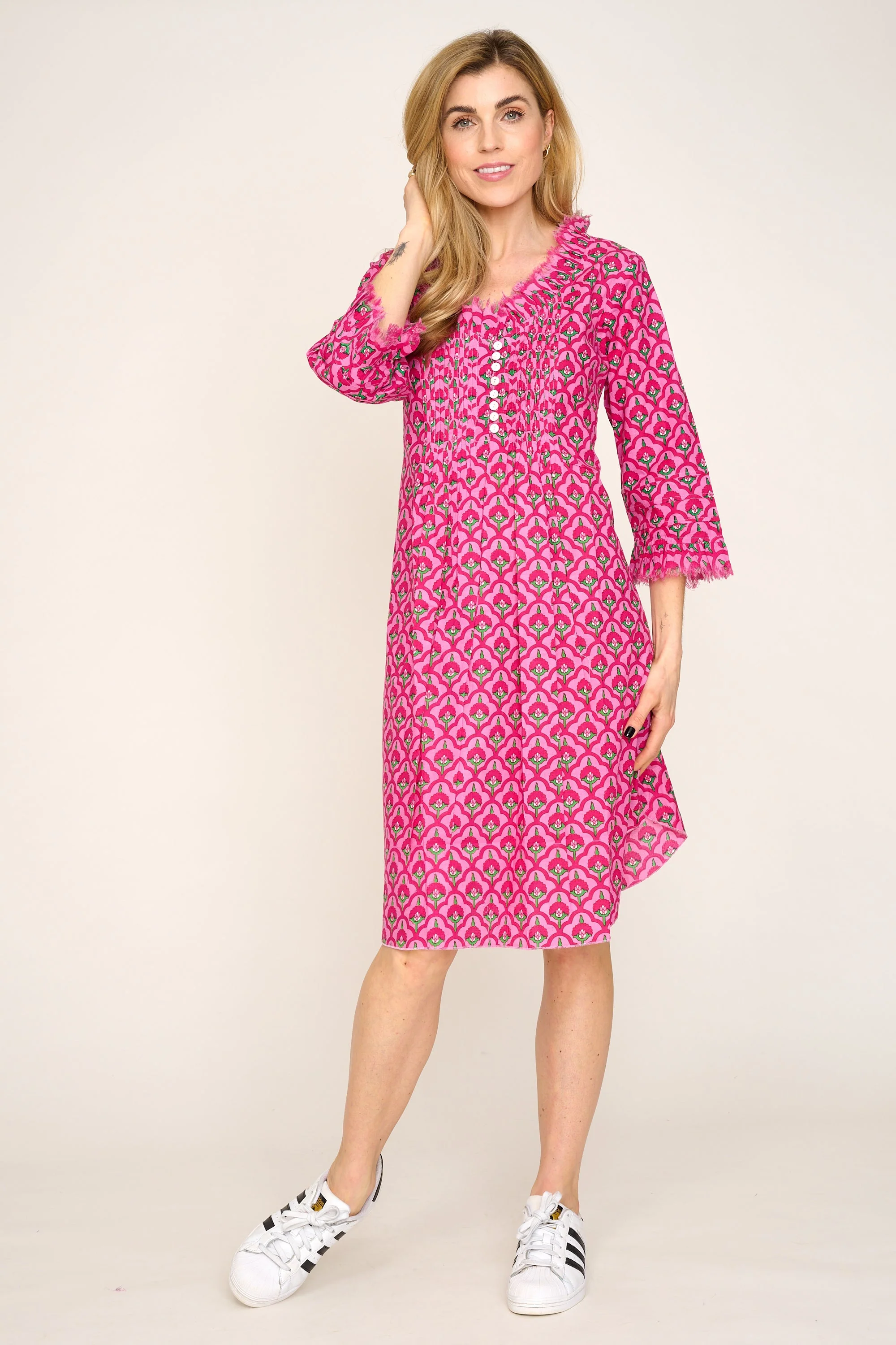 Annabel Cotton Tunic in Pink & Green Moroccan - Image 4