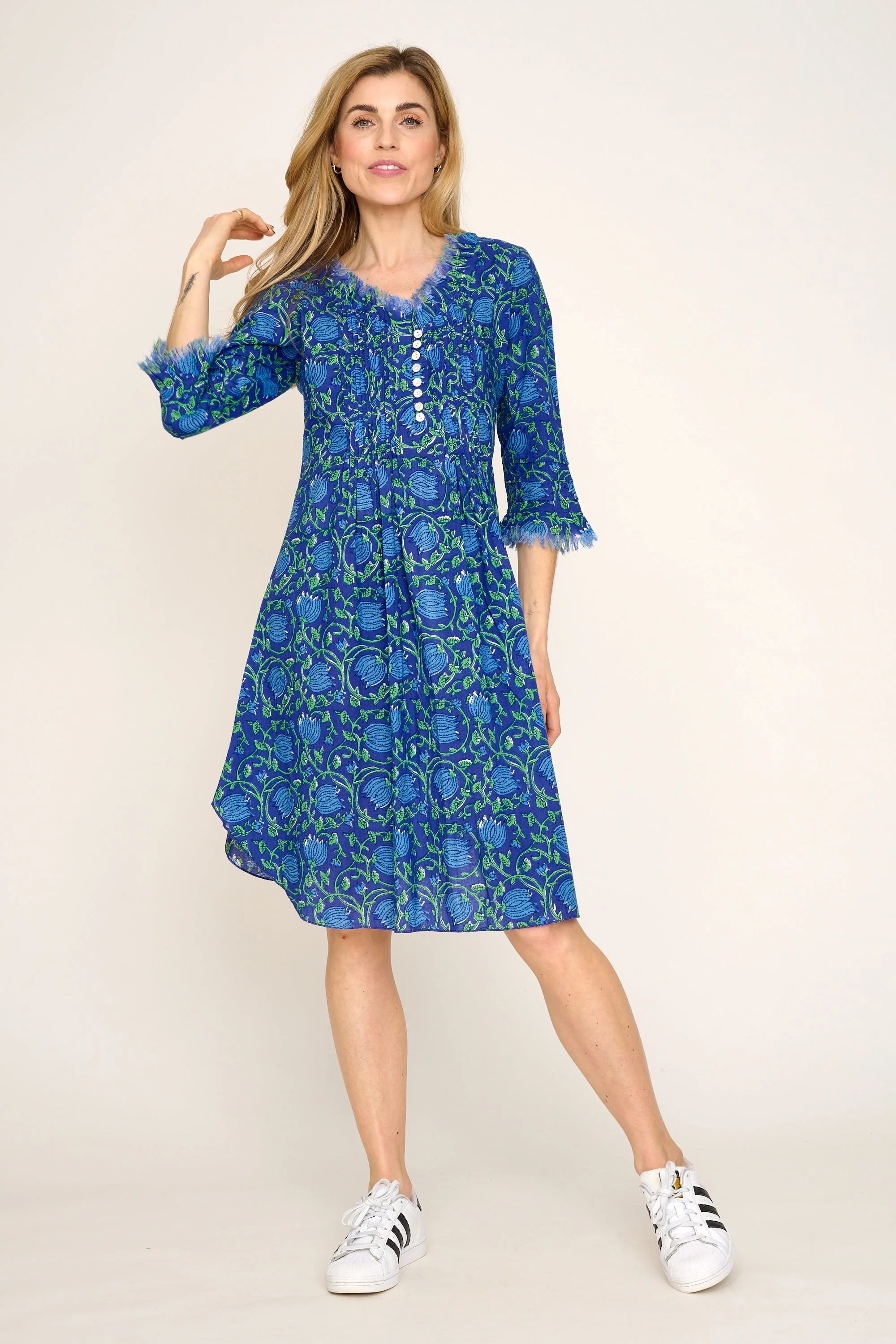 Annabel Cotton Tunic in Royal Blue with Blue & Green Flower - Image 2