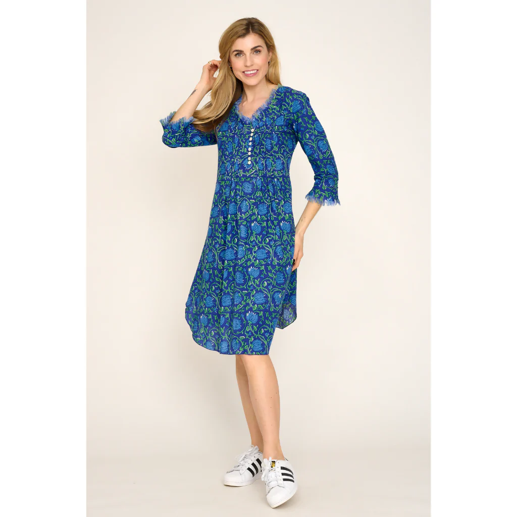 Annabel Cotton Tunic in Royal Blue with Blue & Green Flower - Image 3