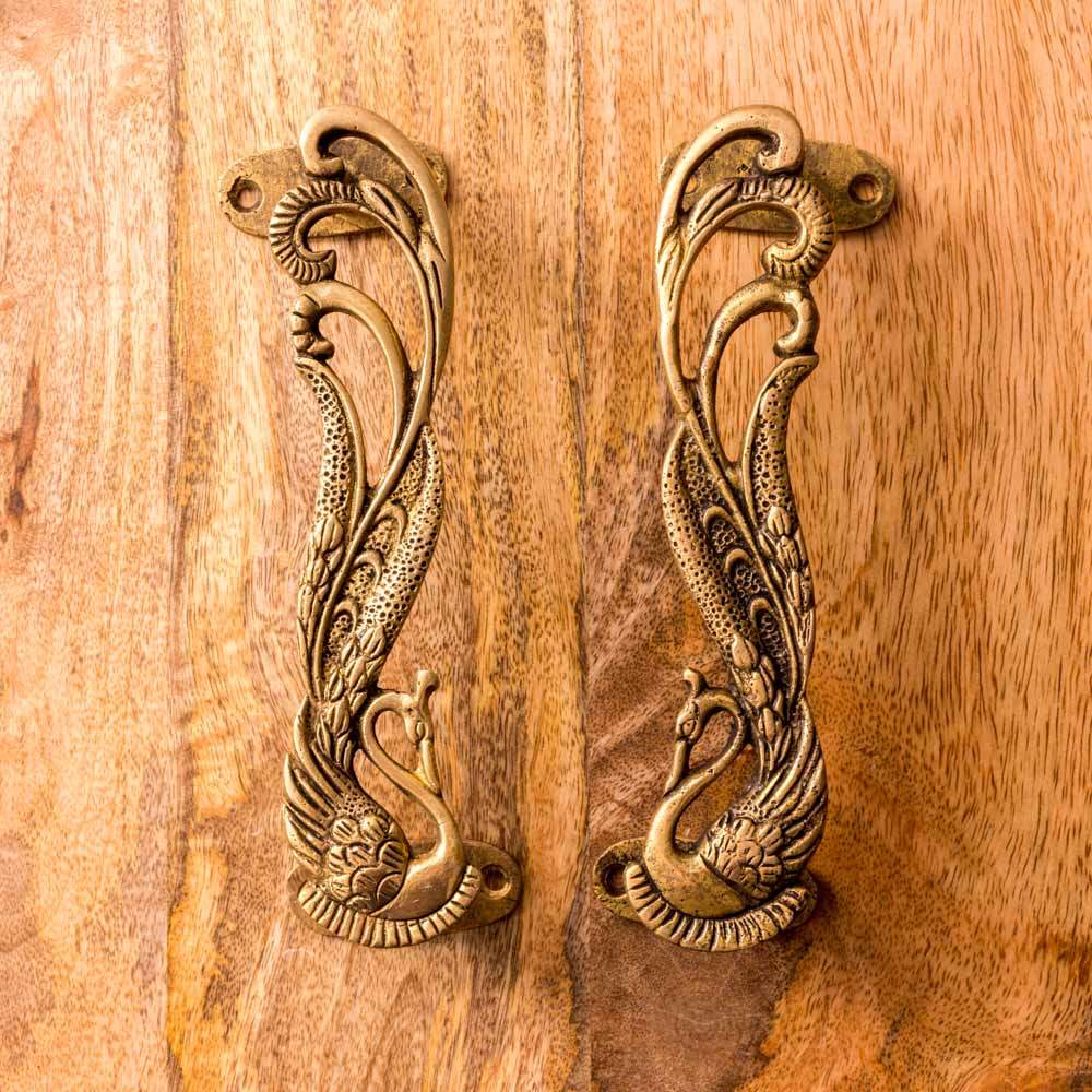 Antique Brass Door Handle - Peacock Pair - Image 3