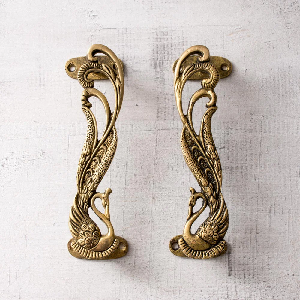 Antique Brass Door Handle - Peacock Pair - Image 4