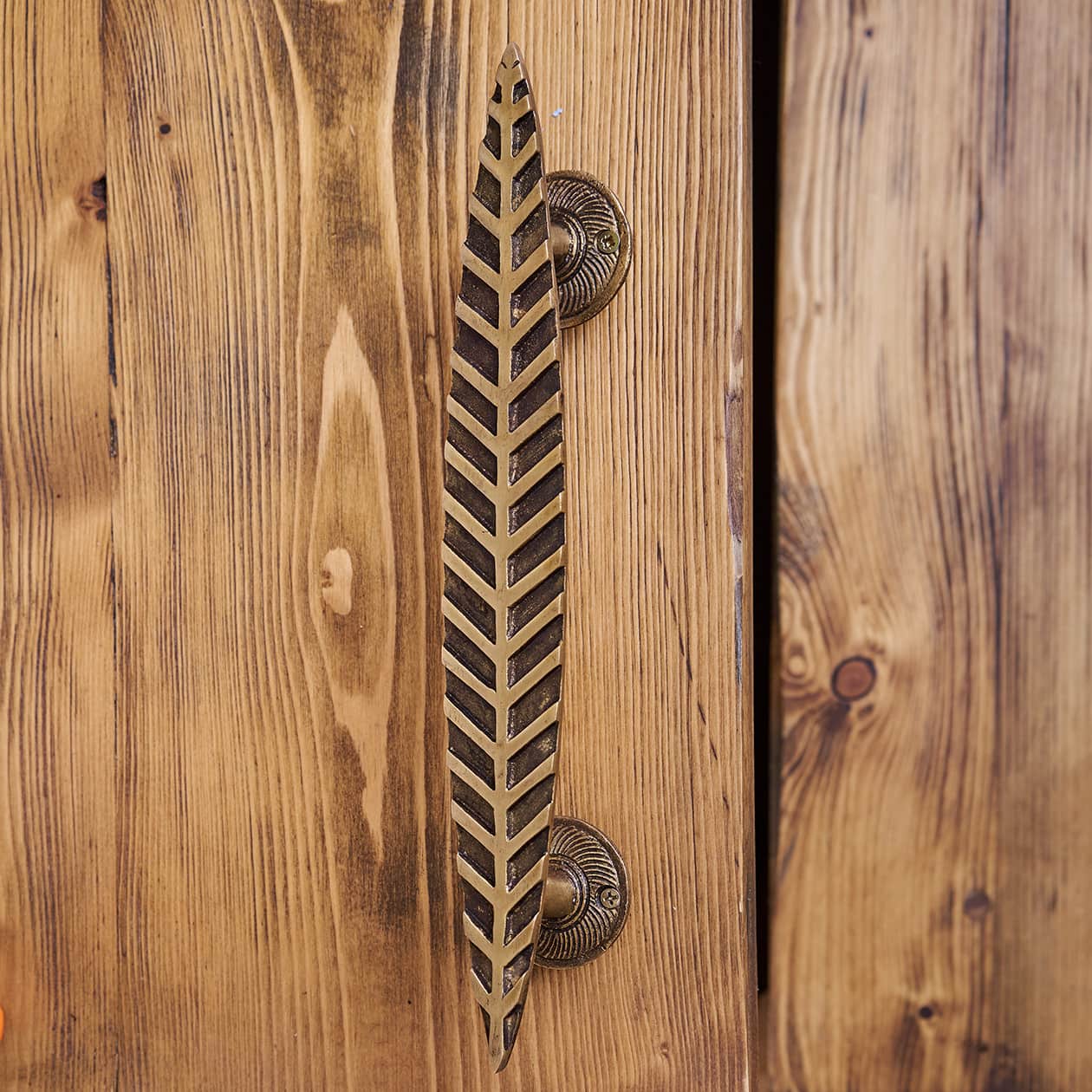 Antique Brass Door Pull - Leaf Shape - Image 3