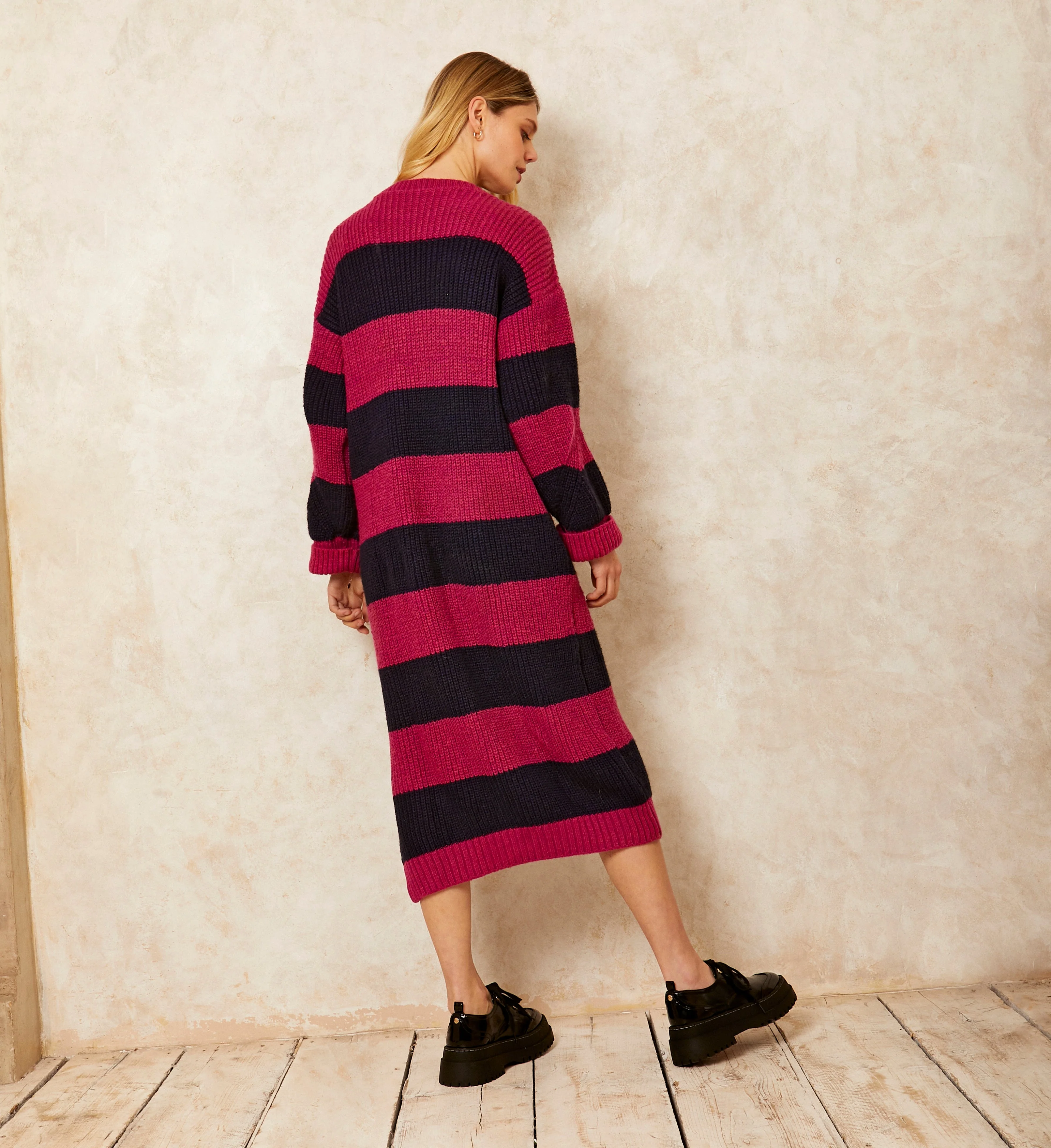 Antonia Chunky Stripe Midi Dress - Navy - Image 2