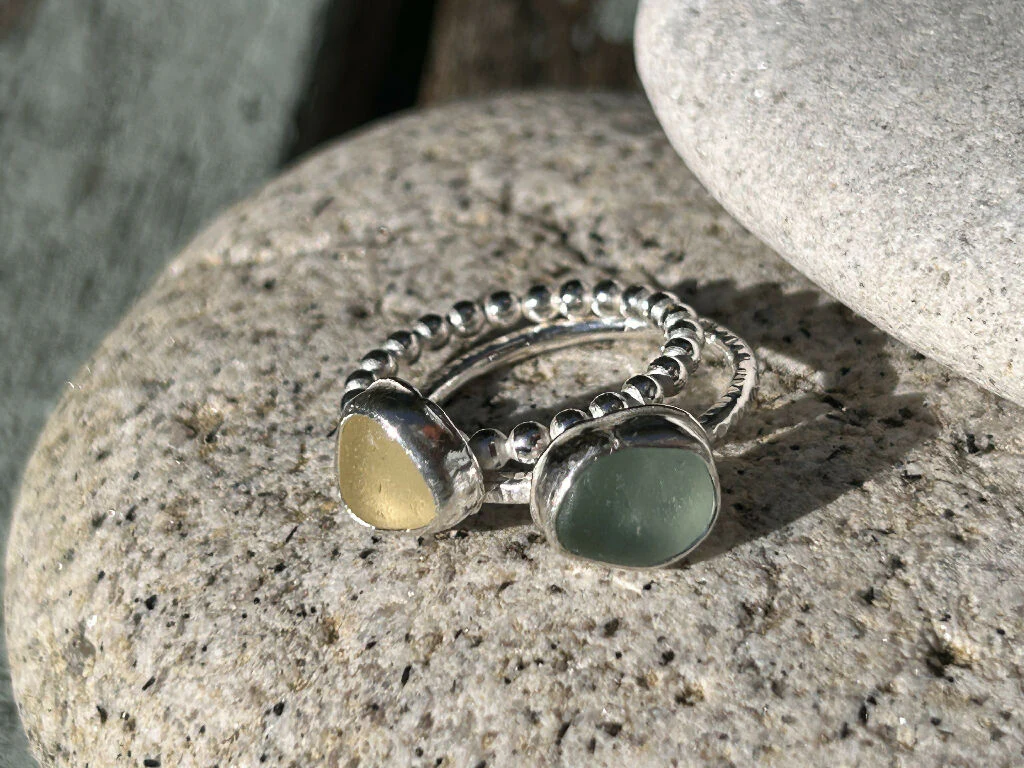 Aqua blue statement Sea glass Ring size m1/2