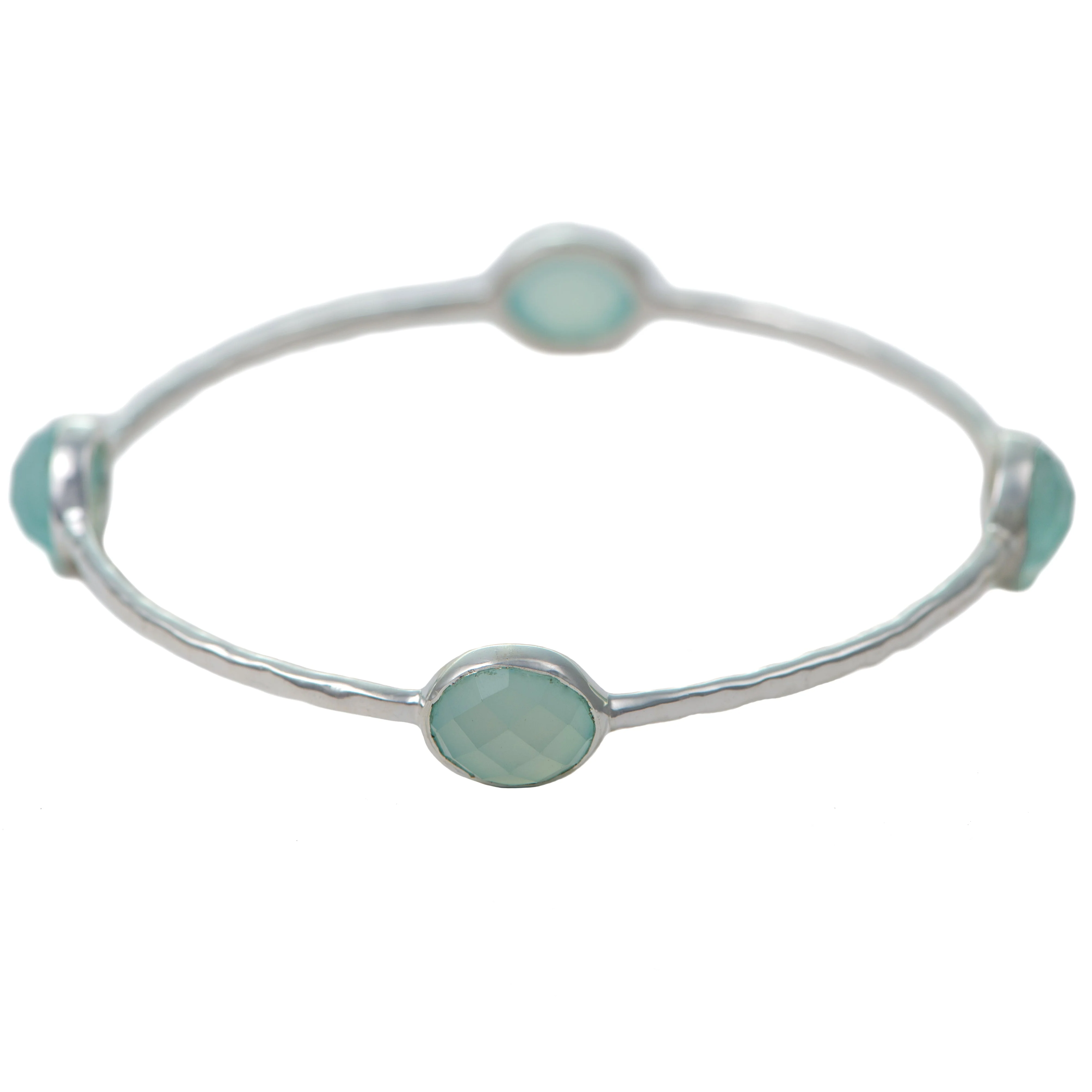 Aqua Chalcedony Gemstone Bangle in Sterling Silver - Image 2