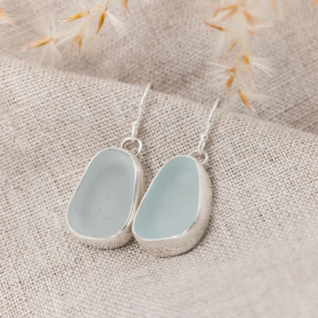 Aqua Sea Glass Earrings - Image 3