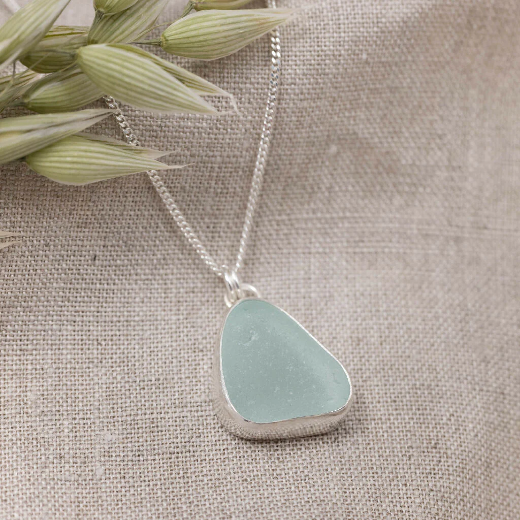 Aqua Sea Glass Pendant Necklace - Image 6