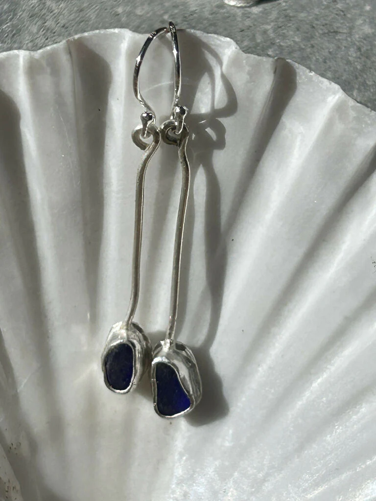 Blue Seaglass & Silver Earrings - Image 2