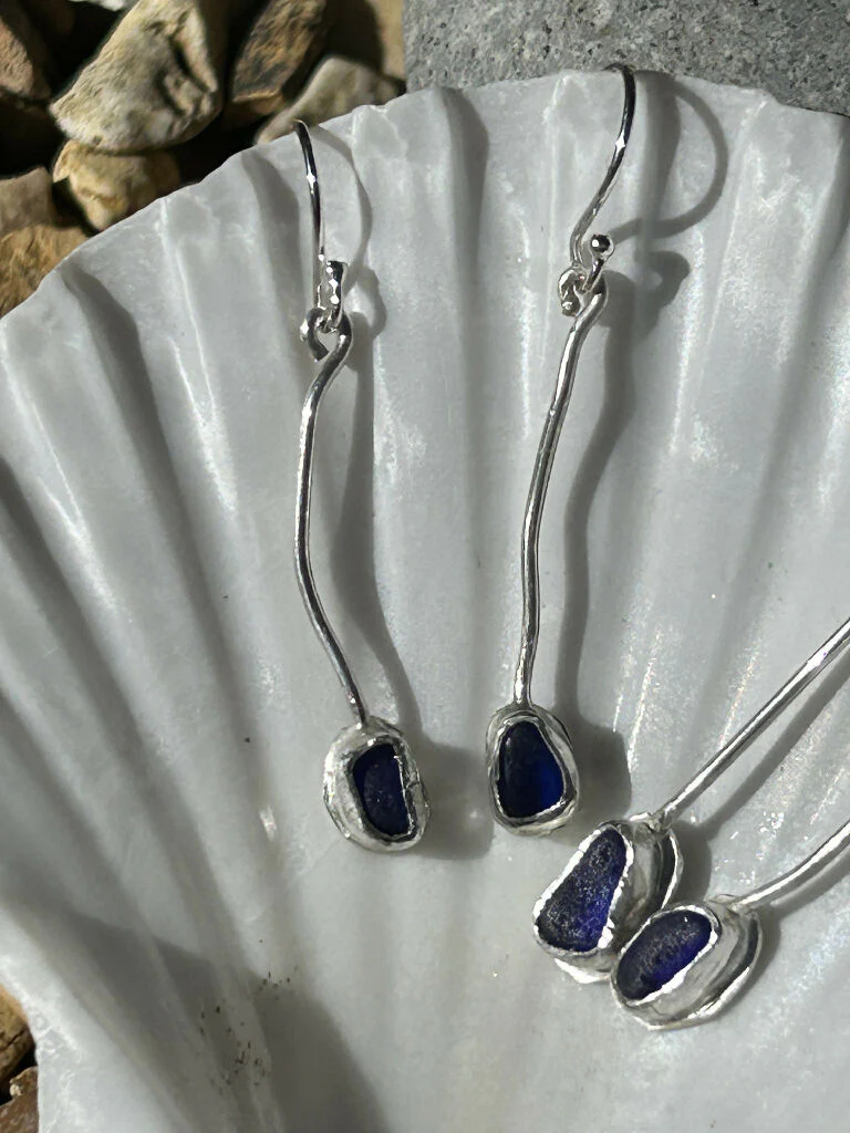Blue Seaglass & Silver Earrings - Image 3
