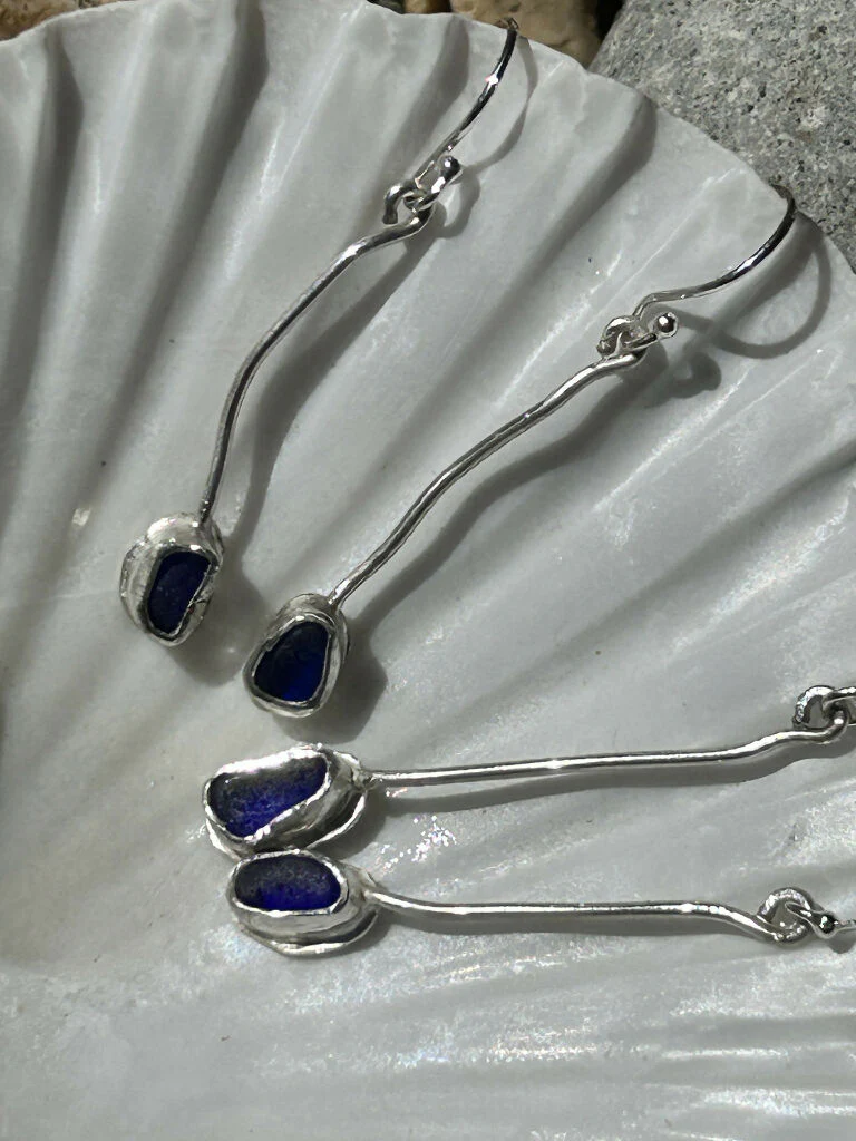 Blue Seaglass & Silver Earrings - Image 5