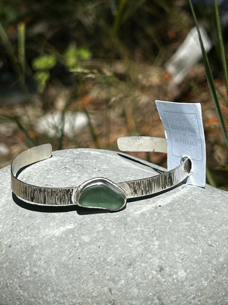 Seaglass & Silver Cuff Bangle - Image 7