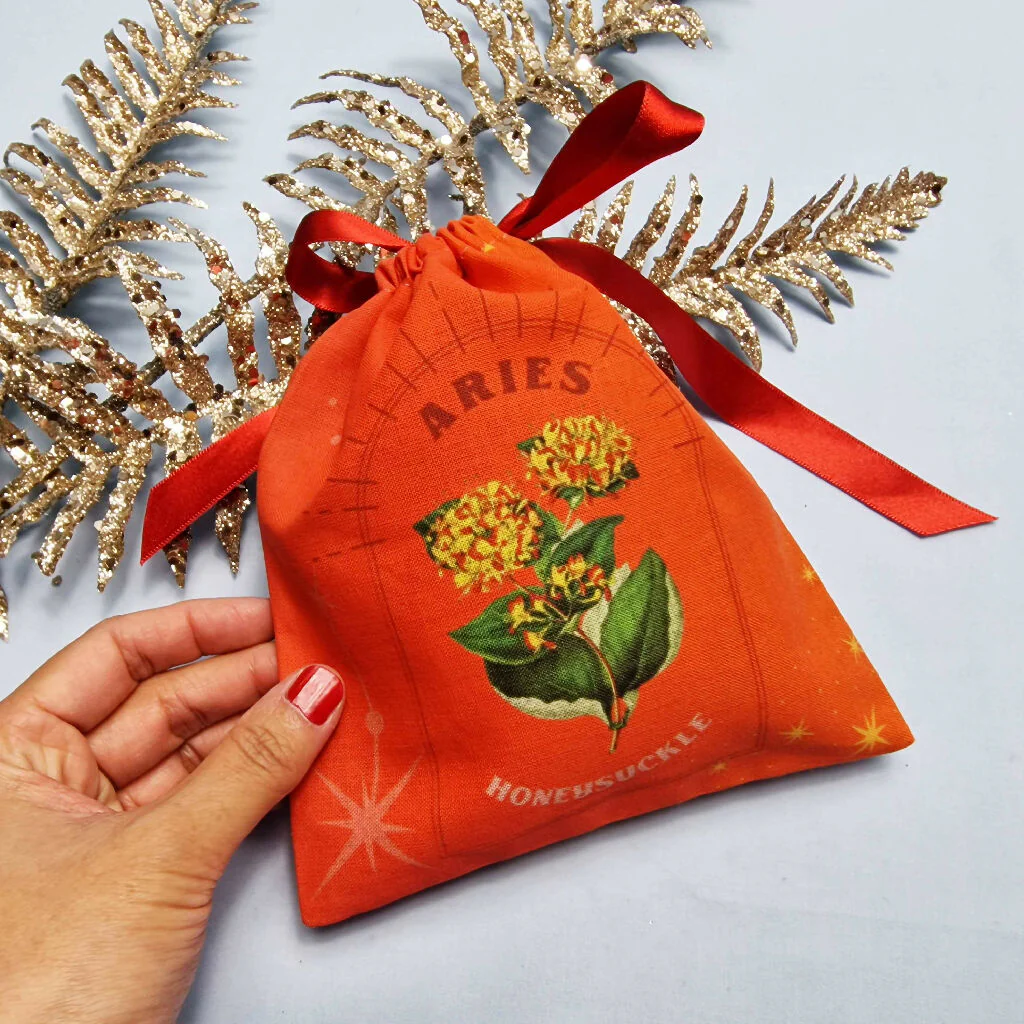 Aries Honeysuckle Birth Flower Gift Pouch in Red
